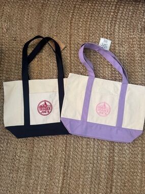 NWT Trader Joe’s Large Canvas Tote Bag - Lavender or Navy Trim Bundle of 2